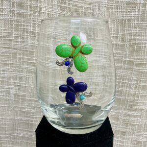 Stemless Wine Glass - Wine #305 (Turquoise Butterflies)