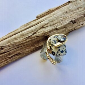 Dalmation Jasper with Fine Austrian Crystal Ring #1130