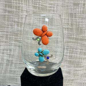 Stemless Wine Glass - Wine #303 (Turquoise Butterflies)