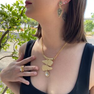 All Gold Art Necklace with Fine Austrian Crystal #659
