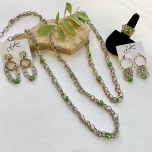 Woven Chain Necklace (Long or Short) and Set with Crystal #202